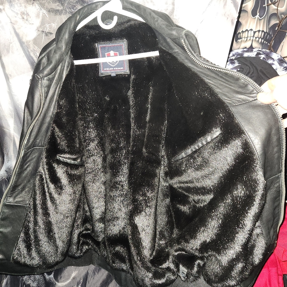 1 Of 1 Phat Farm Limited Edition Studded Premium Leather Coat Fur Lined 2X - Picture 7 of 14